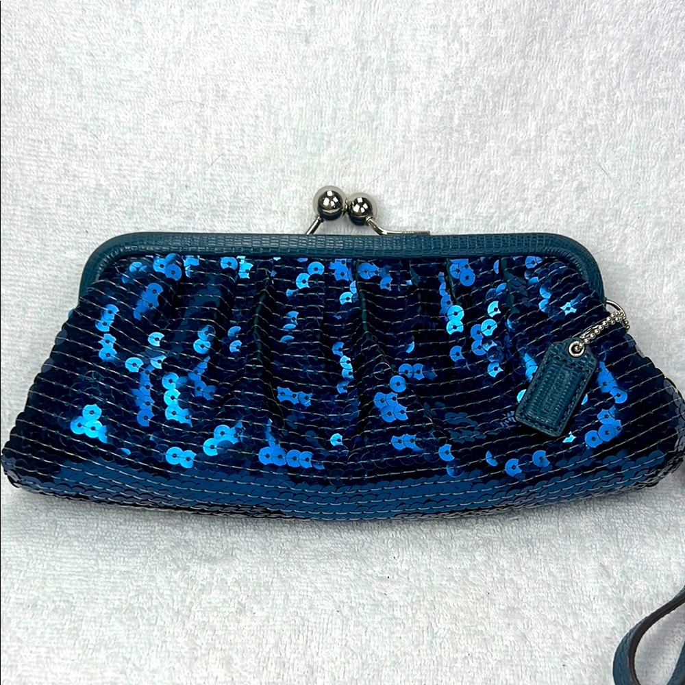 Coach Blue evening kiss lock Sequin Clutch.